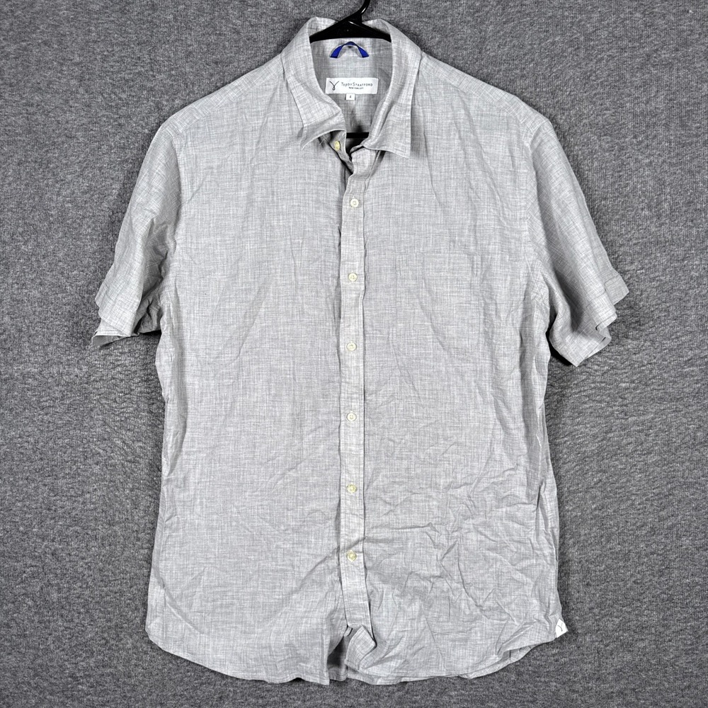 Teddy Stratford Shirt Mens 4 Large Gray Zip Fit Short Sleeve Button Cotton